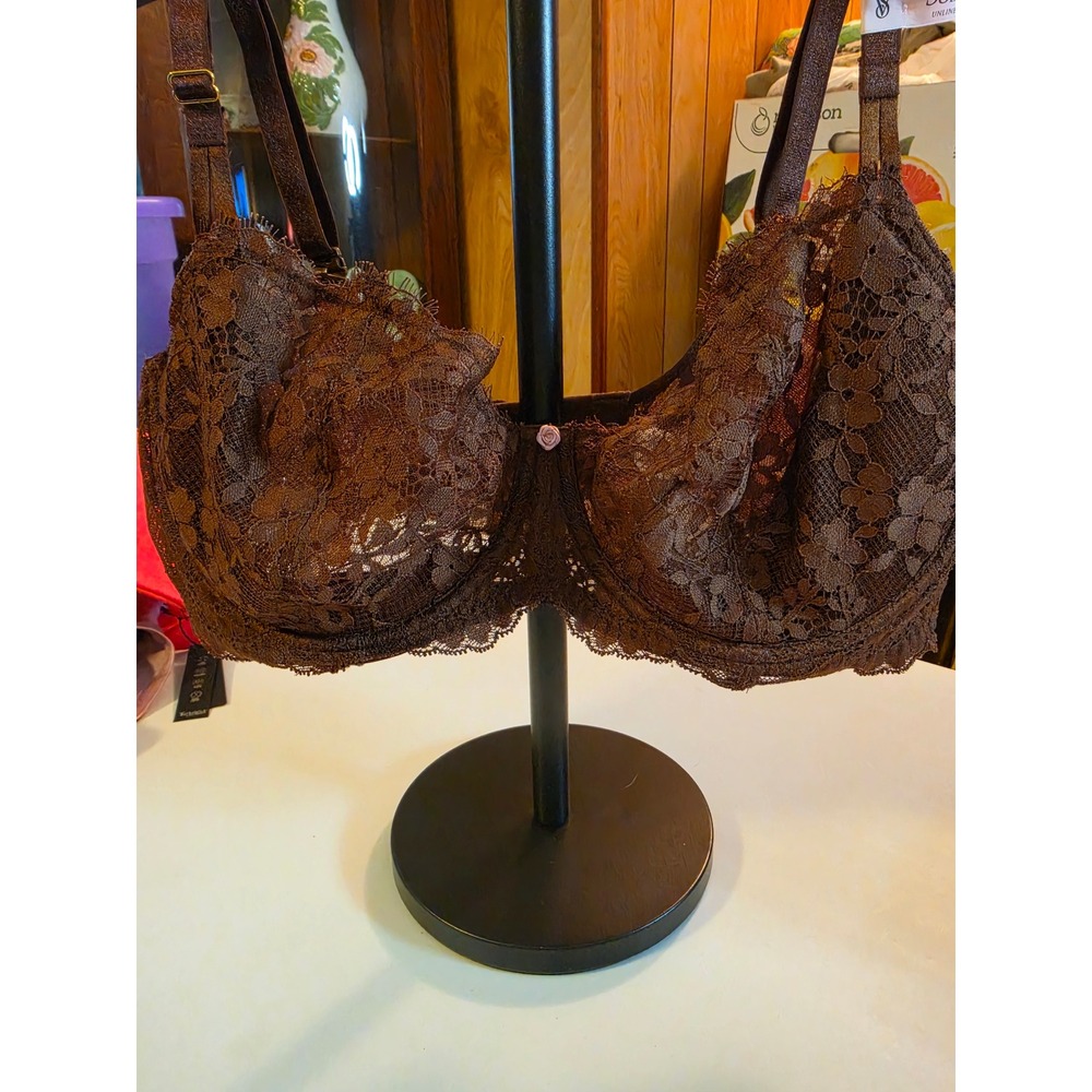 Victorias Secret Dream Angels Unlined Lace Bra Brown38DD Push Up Without Padding